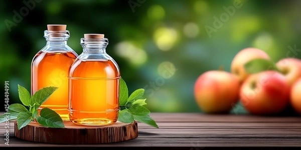 Obraz Apple cider vinegar in glass bottles