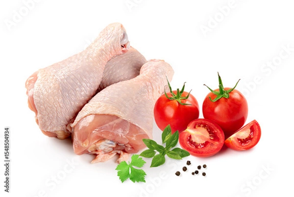 Obraz Raw chicken legs with herb and spicy isolated on white background.