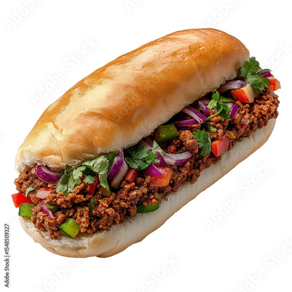 Fototapeta Keema pav or minced meat sandwich isolated on transparent background
