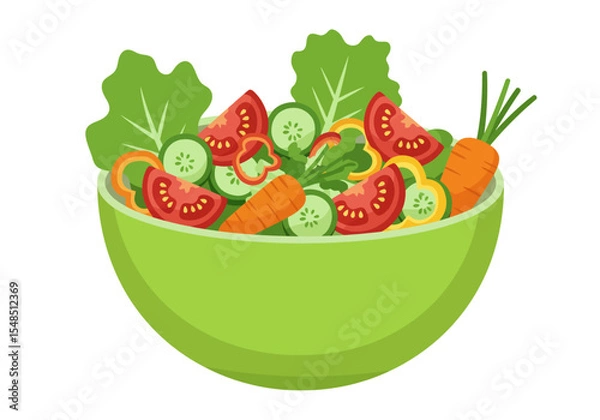 Obraz Salad bowl crisp lettuce sliced cucumbers juicy tomatoes bright peppers and vibrant carrots