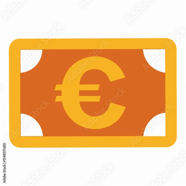 Fototapeta Simple Flat Vector Illustration of a Euro Banknote Depicting European Currency and Finance in Orange and Yellow Colors Isolated on White Background Representing Economic Transactions