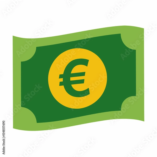 Fototapeta Stylized Green Euro Banknote Illustration with a Yellow Euro Symbol on a Waving Bill Representing European Currency and Finance in a Simple Design