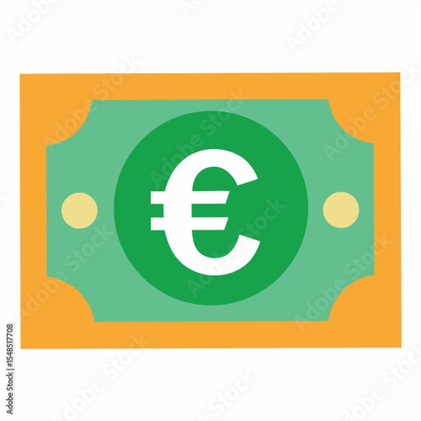 Fototapeta Euro Currency Illustration of a Single Bill with a Green Circle and White Euro Symbol Set on a Light Green Background with an Orange Border