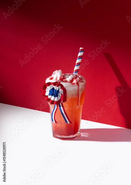 Obraz Close up of typical chilean cocktail "terremoto" on a red background