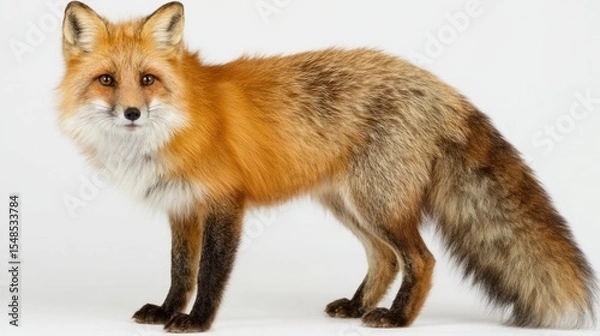 Obraz Red fox standing against white background
