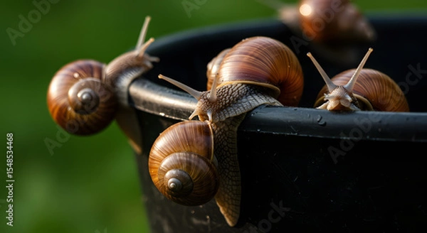 Obraz Snails Climbing on Garden Bucket