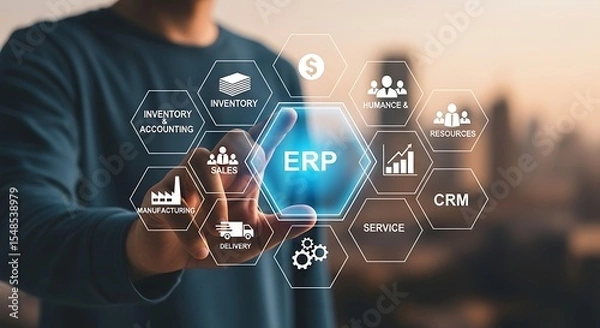 Fototapeta Enterprise Resource Planning (ERP) Software Solution for Business Management Automation