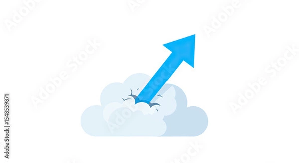 Fototapeta Blue arrow piercing through a cloud, indicating growth and upward progress in illustration.