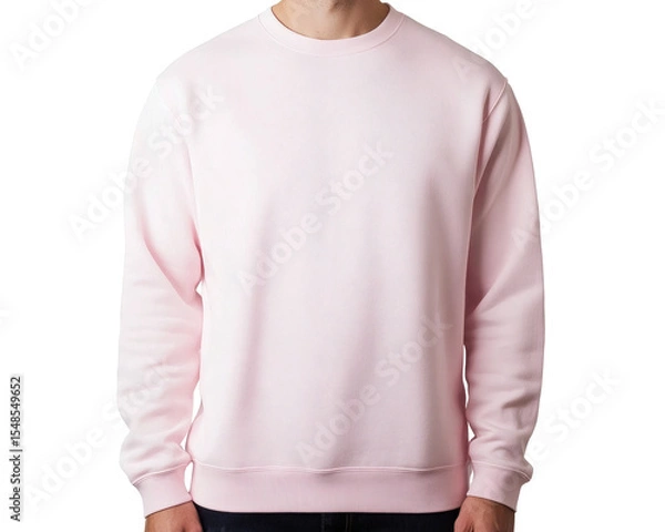 Obraz High-Quality Light Pink Crewneck Sweatshirt Mockup Man Wearing a Comfortable Sweater for Design Presentation