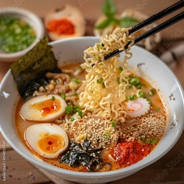Fototapeta Comparison of Ramen and Other Noodle Soups in Professional Photography