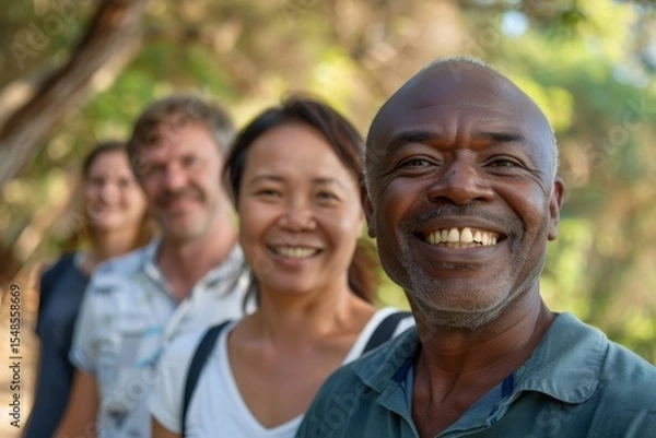 Obraz Portrait of a happy senior man with his family in the park