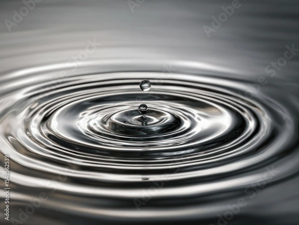 Fototapeta Water droplet creating ripples nature photography calm environment close-up view fluid dynamics concept