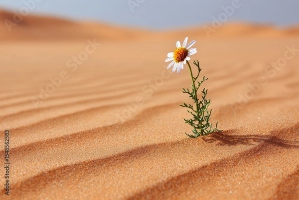 Fototapeta Resilient flower blooming in desert sands nature photography serene landscape close-up view hope and survival