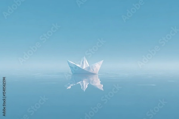 Fototapeta Floating paper boat serene water minimalistic art calm environment aesthetic view tranquility concept