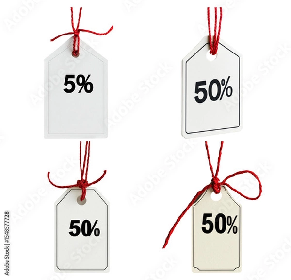 Fototapeta Discount Tags with Percentage Labels on a Simple White Background