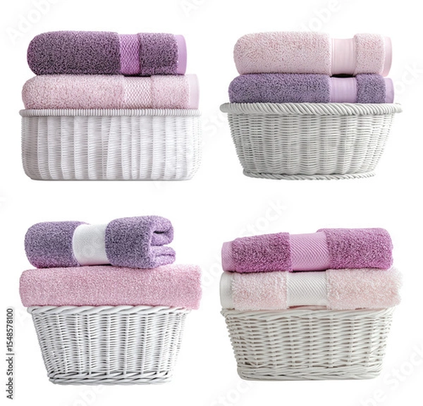 Fototapeta Stylish Arrangement of Soft Towels in Elegant White Baskets for Decor