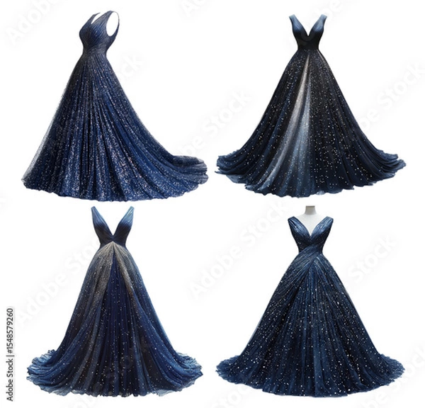 Fototapeta Elegant Blue Evening Dress Collection with Sparkling Details and Unique Design