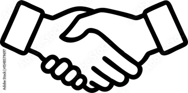 Fototapeta Black vector icons illustration of a handshake with two hands clasped together indicating agreement or partnership in black outline