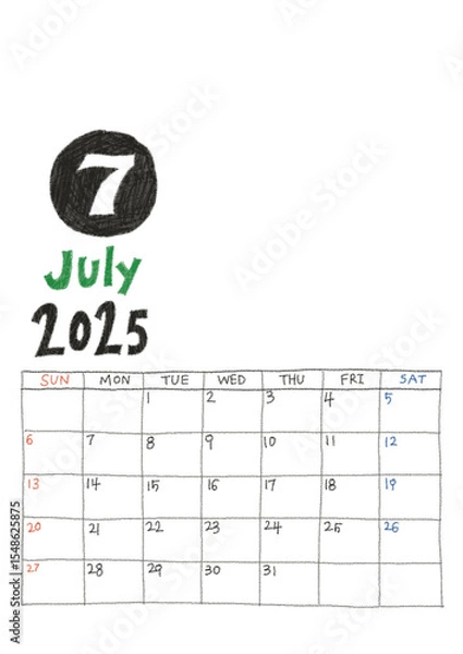 Obraz 2025년 7월 달력
