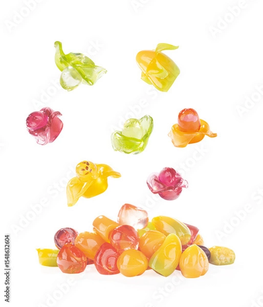 Obraz Various fruit shaped gummies on a white background