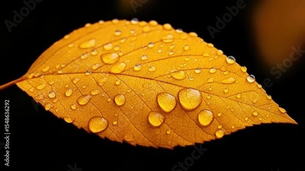 Obraz Golden Autumn Leaf with Dew Drops