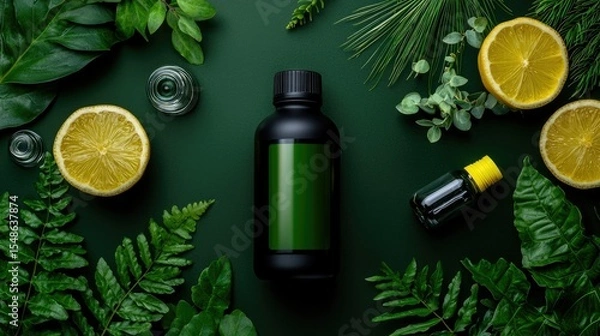 Obraz Natural Essential Oil Product with Lemon and Greenery
