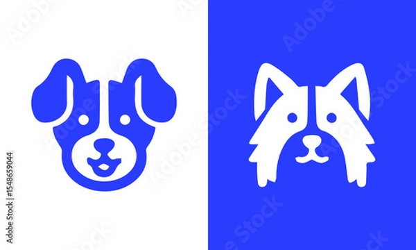 Obraz Two cute dog head icons blue and white ai generated