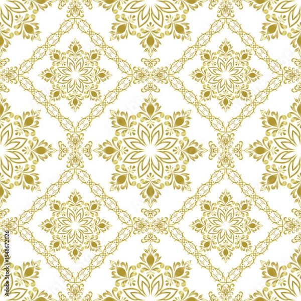 Fototapeta Classic Damask seamless pattern, Vintage gold design, element style, floral ornament, Luxury Ornamental lace tracery, wallpaper, Victorian background, Vector Illustration for Elegant Textile Design