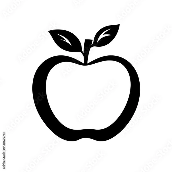 Fototapeta Solid icon of an apple fruit with a bold curved outline and leaf, ideal for nutrition, food, or wellness themes.