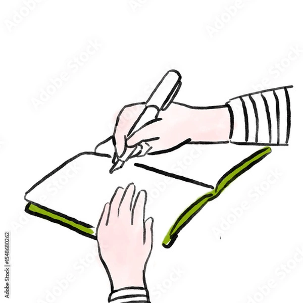 Obraz 日記を書く手のイラスト