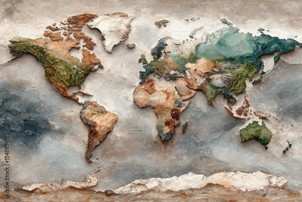 Fototapeta Detailed world map, textured design