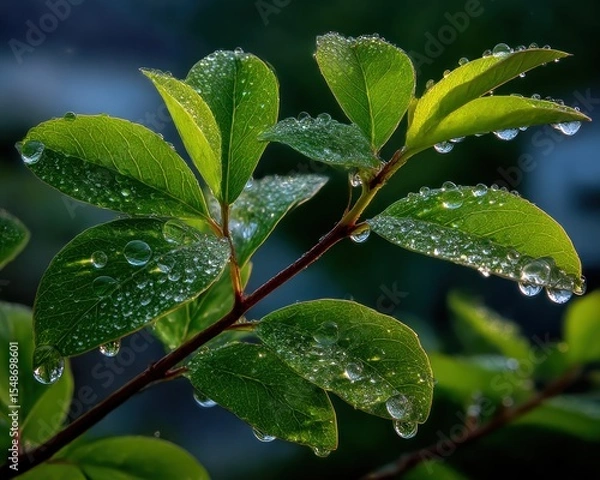 Obraz Dew-kissed leaves in sunlight