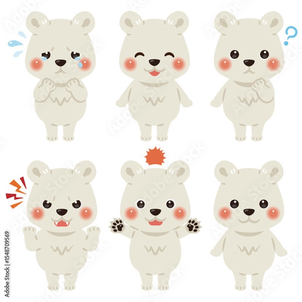 Fototapeta シロクマのキャラクターイラスト　表情セット