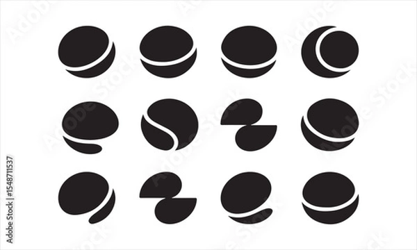 Obraz A collection of twelve stylized, black and white sport ball icons vector art on white