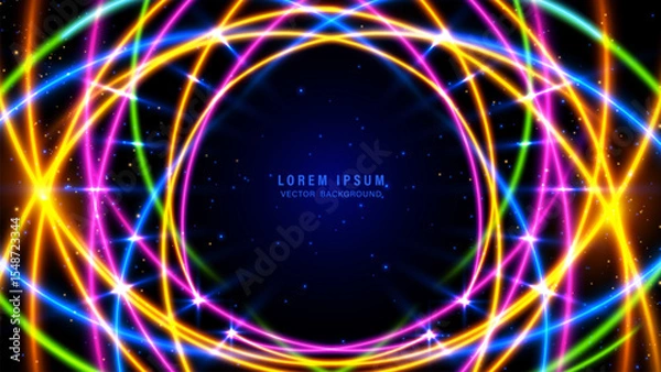 Fototapeta Colorful abstract background with glowing neon streaks, overlapping light, small glowing particles, and sparkle effect