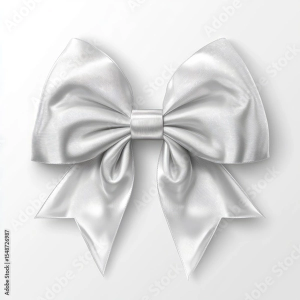Fototapeta A elegant silver ribbon bow, tied perfectly, isolated on white background.