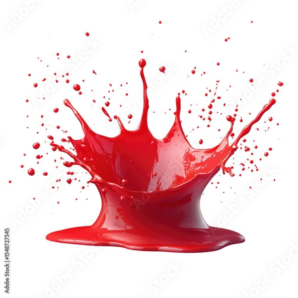 Fototapeta A vibrant red liquid splashes dramatically against a black background, creating a crown-like shape with droplets.