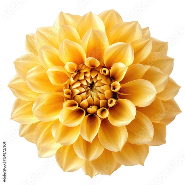 Fototapeta A vibrant, golden dahlia bloom, showcasing intricate petal details against a stark black background.