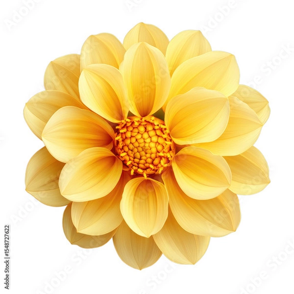 Fototapeta A vibrant yellow dahlia flower, isolated on a black background, showcasing its intricate details and delicate petals.