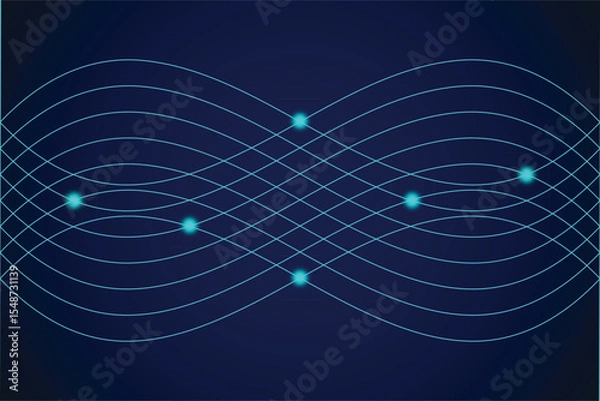 Obraz Abstract Digital Wave Background with Glowing Dots - Futuristic Tech Pattern