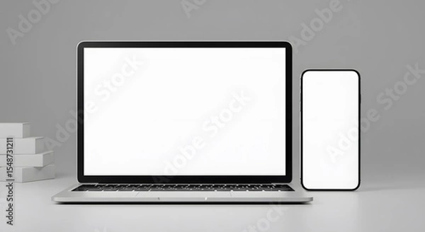 Obraz Laptop and Smartphone Mockup on a Desk