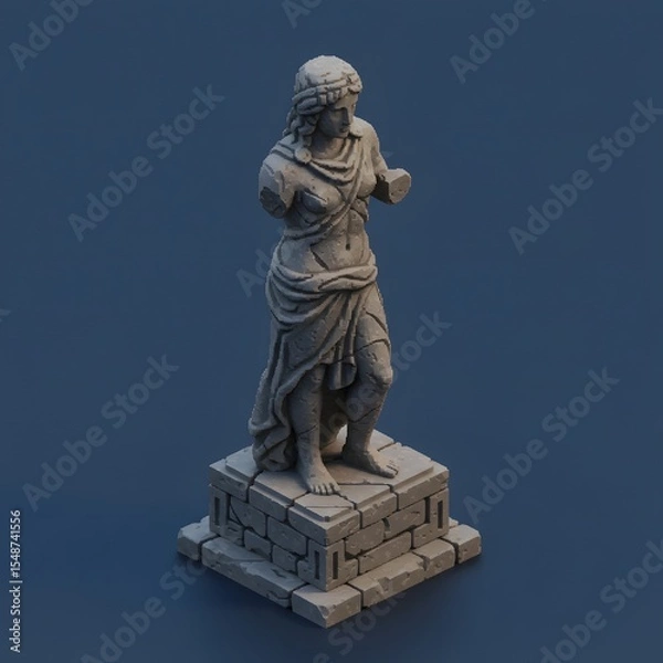 Fototapeta Pixelated Ancient Statue: Digital Render of Classical Sculpture on Pedestal