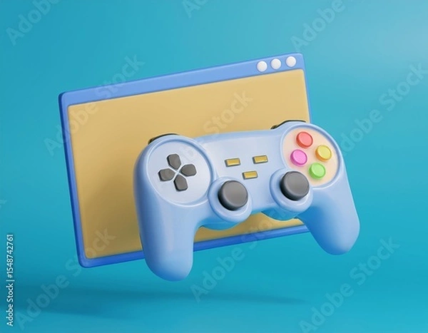 Fototapeta 3D Game controller with empty window frame