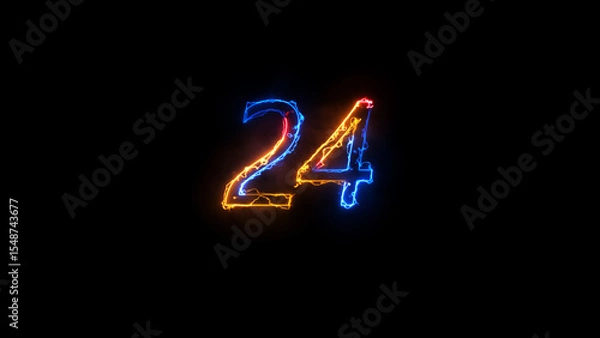 Fototapeta Number 24 on dark background. 3D illustration,style wall font number 24