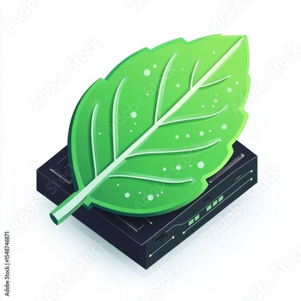 Fototapeta Green Leaf Illustration on Dark Square Base with Simple and Modern Design for Nature and Eco-Friendly Themes
