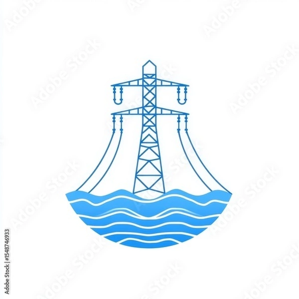 Fototapeta Power Transmission Tower with Water Wave Design Suitable for Energy, Environment, and Technology Visual Themes