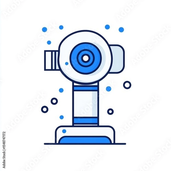 Fototapeta Modern robotic arm with blue accents and bubbles on a white background, showcasing technology and innovation in automation