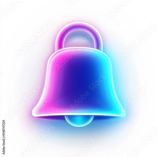 Fototapeta Colorful Neon Bell Icon with Glowing Effects on a White Background for Notification or Alert Design