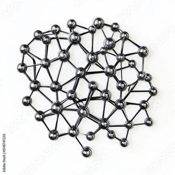 Fototapeta Abstract representation of a molecular structure with interconnected spheres and lines in a monochromatic design
