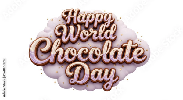 Fototapeta Happy World Chocolate Day 3D lettering, perfect for social media posts, bakery promotions, dessert shop ads, and festive marketing campaigns, isolated on white & transparent background.